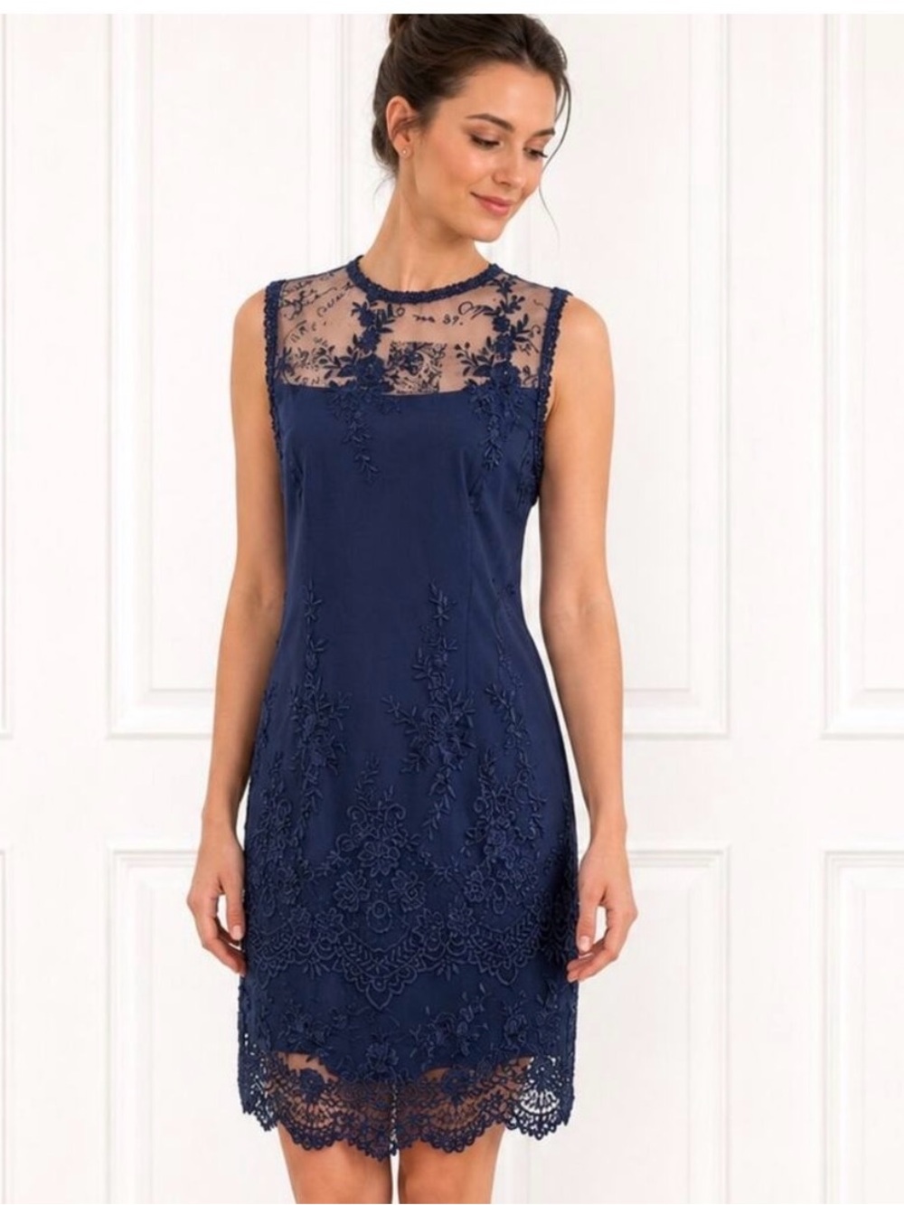 Nanette Lepore Navy Sleeveless Lace Sheath Dress